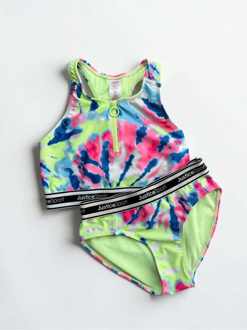 Justice Sport Zip Front Two-Piece Swimsuit | Size M (10)
